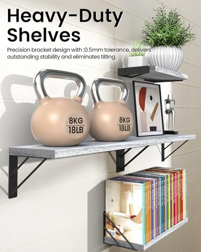 BAYKA Wall Mounted Floating Shelves (Gray and White, Set of 4, 16" Mixed)