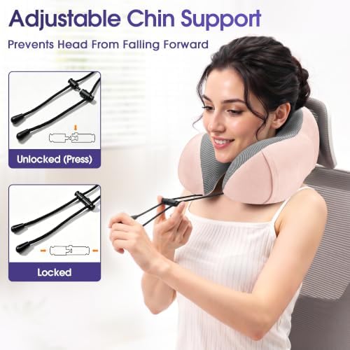 CloudBliss Neck Pillow for Airplanes, Memory Foam Travel Pillow, Pink