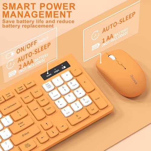 Wireless Keyboard and Mouse Combo Silent for Office and Home(Orange-B)
