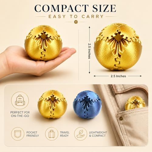 2PCS Gear Ball Fidget Toys Steampunk Gear Sphere Stress Relief for Kids Adults 3D Printed Unique Funny Birthday Gift for Christmas White Elephant Stocking Stuffer Easter(Black+Gold,Dia.2.5")