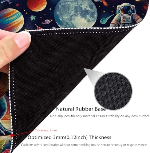 Outer Space Mouse Pad, Surreal Rocket Dinosaur Planet Astronaut Desk Mat