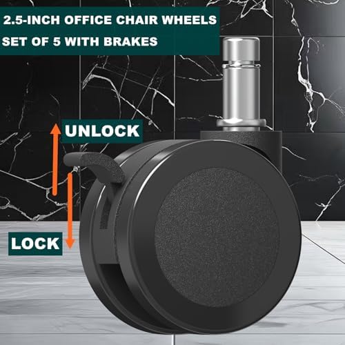 Office Chair Caster Wheels Replacement with Brake, 2.36"(60mm) Casters Replacement for Office Chair or Stool Wheel, Universal Size 11x22mm for Carpet and Hardwood Floors(Set of 5)