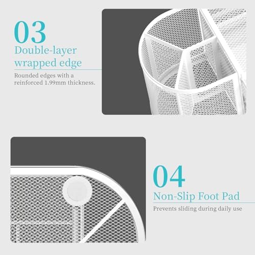 SUPEASY Mesh Desk Organizer, Pen Holder for Desk with 2 Drawers, White