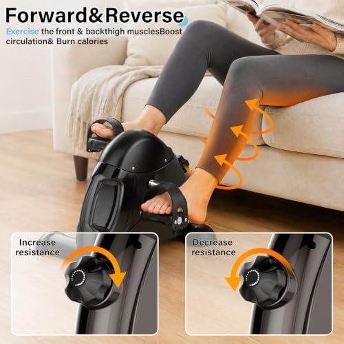 Under Desk Pedal Exerciser, Portable Silent Mini Bike, Stepless Resistance, 2-in-1 Arm & Leg Workout, Digital Monitor, Multi Colors, Fitness Gift for Office Workers, Adults & Seniors