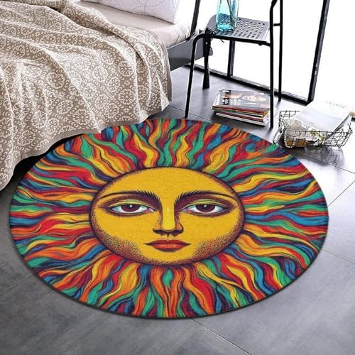 Large Round Area Rug Home Decor Modern Bathroom Rug Kitchen Office Circle Rug for Living Room Sofa Circle Cute Mat Trippy Sun Art, 36inch