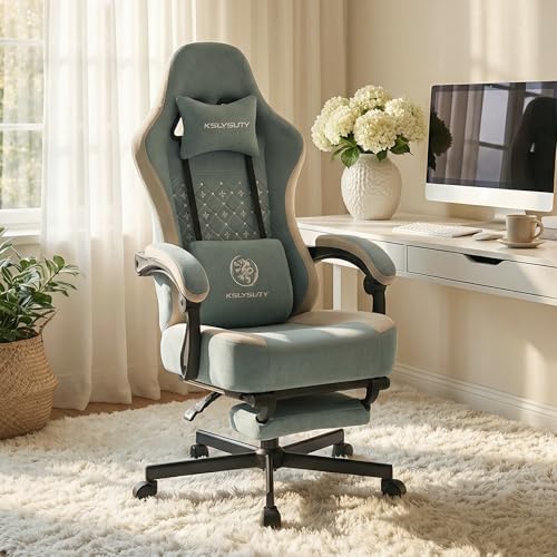 Office Chair for Home Office, Ergonomic Wide Seat Desk Chair with Pocket Spring Cushion, Breathable Leather Gaming Chair with Adjustable Headrest and Retractable Footrest，Blue
