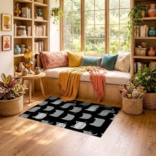 3'x5' Midnight Black Cat with Silver Accents Ultra-Soft Throw Mat