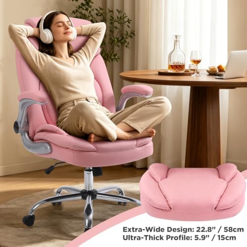 Plus Size Criss Cross Wide Comfy Office Desk Chair with Back Support, Pink
