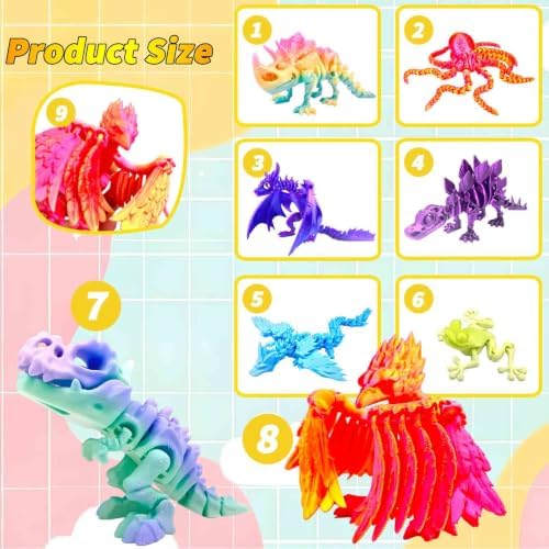 8pcs 3D Printed Dinosaur，Flying Dragon Octopus T-Rex Fidget Toys，Desk Executive Toy，Easter,Toys for Boys Kids Teen 5-7 4-6 8-12