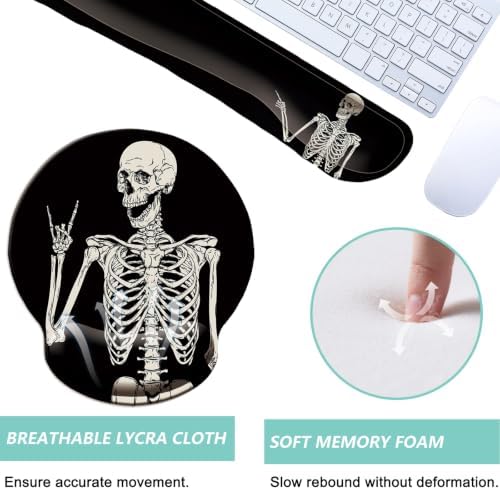 Keyboard Wrist Rest Pad Mouse Pad with Wrist Support Set of 3, Mousepad with Non-Slip Rubber Base, Ergonomic Memory Foam Mouse Wrist Cushion Support for Home Office Laptop Computer, Human Skeleton