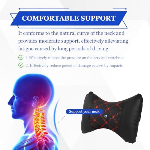 wuyaoyao 2PCS Car Neck Pillow, Soft Breathable Headrest Pillow for Cars, Comfortable Auto Seat Neck Support Pillows, Vehicle Head Rest Cushion for Driving Fatigue Relief, Car Accessories (Black+Red)