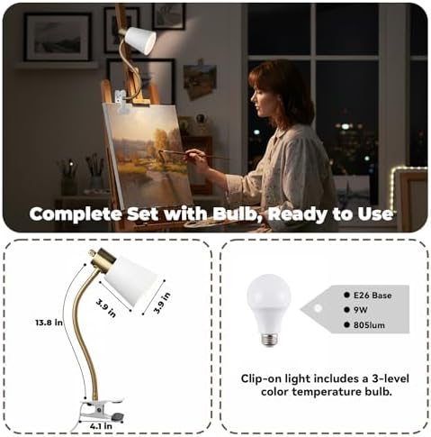 LALISU Desk lamp Eye-Caring Table Lamps 360°Rotation Gooseneck Clip on Lamp