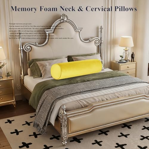 Tinbolunce Memory Foam Roll Pillow for Knee/Leg/Neck - Full Moon Bolster/Round Cylinder Pillow for Sleeping on Side or Back - Removable Cooling Cover Length 18" x 6" Diameter (Yellow, 18X6)