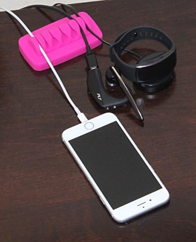 Heaviest Cable Organizer on the Market! Compact and Weighted Desktop Cord Holder for Desk and Nightstand, Eco-Friendly Silicone, No Bad Smell, Bundled with 4 Reusable Cable Ties! (Fuscia Pink)