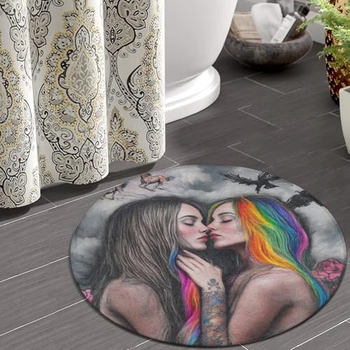 Highly Premium Quality Floor Mat, Office Chair Decor Mat, Room Sofa Yoga Soft Round Carpet Goth Gothic Girl Lace Love LGBT Lesbian Pride, 36inch