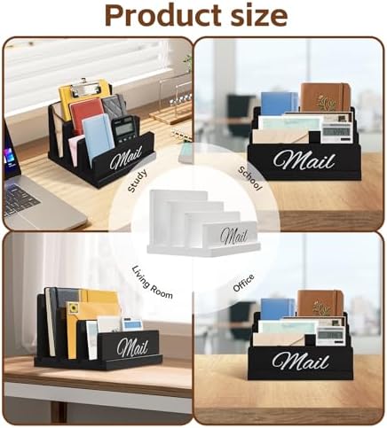 Mail Organizer for Desk, Wooden Mail Holder with Divider, 3-Slot