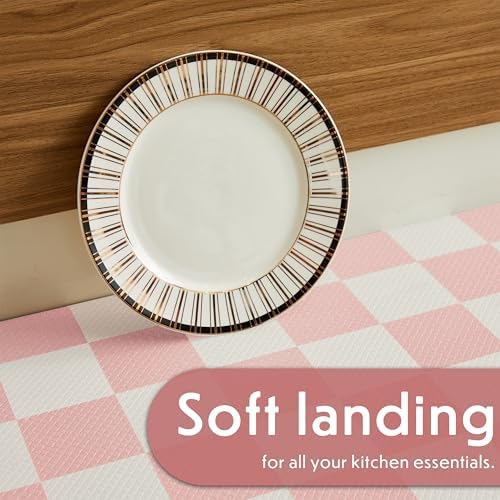 Ohocut Pink Checkered Kitchen Mats for Floor Set of 2, 2 Pcs Cushioned Non Slip Runner Rugs for Kitchen/Sink/Laundry, Comfort Aesthetic Cute Anti-Fatigue Foam Floor Mat 17.3"x29.5"+17.3"x47.2"