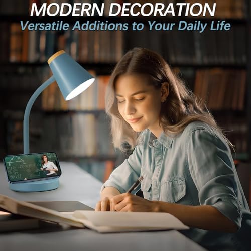 EJIAXIN Desk Lamps for Home Office - Small LED Desk Lamp Touch Dimmable Reading Light for College Dorm Room - Adjustable Flexible Gooseneck Table Lamp for Bedside Bedroom Nightstand Blue