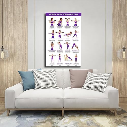 Arm Workout for Women Dumbbell Arm Exercise Chart Upper Body Strength Training Home Gym Canvas Poster Bedroom Decor Room Decor Frame 20x30inch