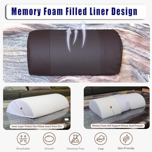 Breathable Perforated Leather Recliner Memory Foam Head Pillow - Non-Slip Base with Adjustable Neck Support in Chocolate, for Recliners, Sofas, and Loveseats, Ensuring Unmatched Relaxation
