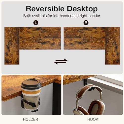 Muvai 71" L Shaped Standing Desk with Cable Tray, Reversible,Rustic Brown