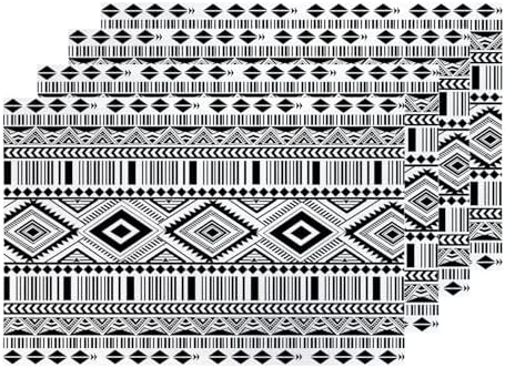 Shrahala White Boho Triangle Placemats, Black Geometric Bohemian Table Mat Linen Burlap Washable Double-Deck Heat Insulation for Dining Table Kitchen Table Set of 4 (12 x 16 inch)