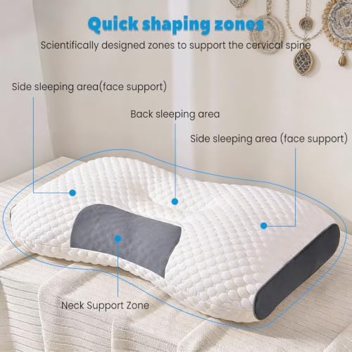 Cervical Neck Pillow 3D Ultra-Soft Neck Support Pillows Queen Size Set of 2