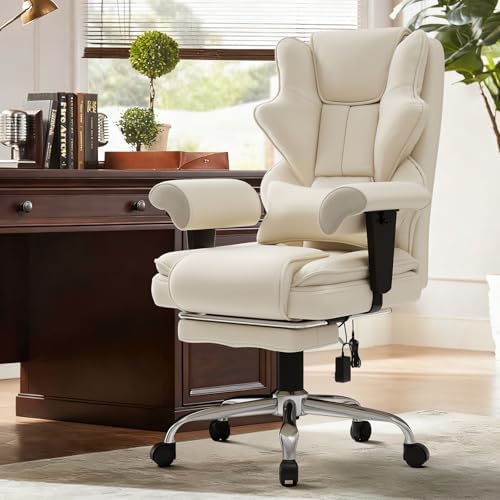 Executive 7-Point Massage Heated Office Chair with Footrest, Beige