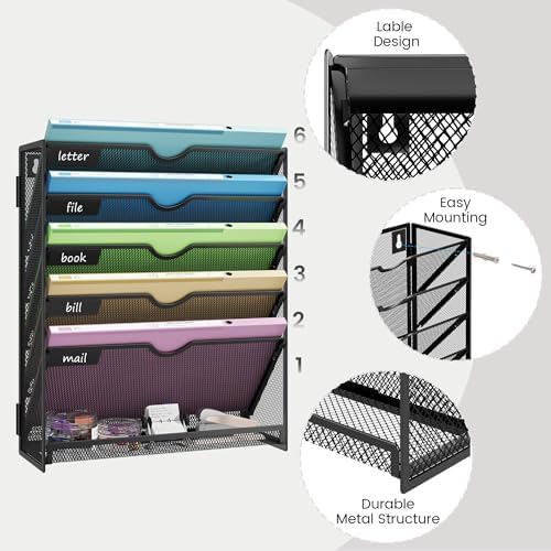 Hanging Wall File Organizer 6-Tier Wall Mount Mail Organizer