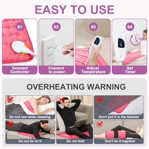 Heating Pad,Electric Heating Pads,Heating Pad for Back,Fuchsia,24x20 Inch