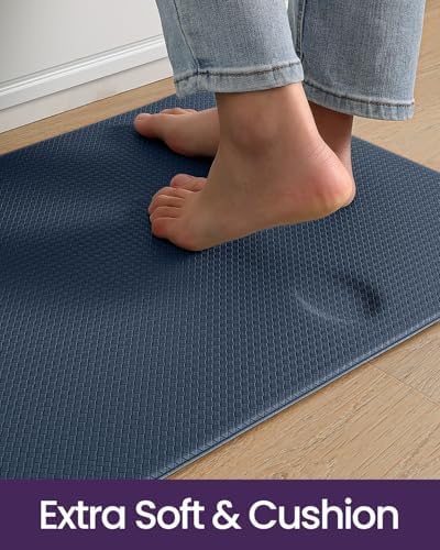 DEXI Kitchen Floor Mats Cushioned Anti Fatigue, 17x29+17x59 Dark Blue