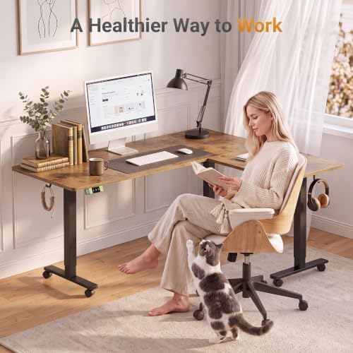 Claiks 63''*55'' L Shaped Standing Desk Adjustable Height, Rustic Brown