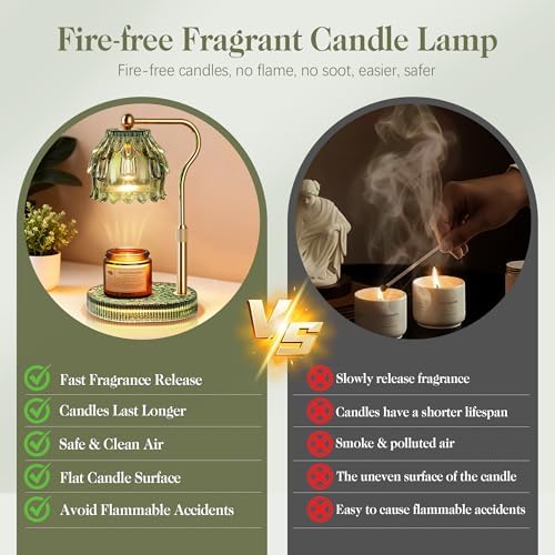 Candle Warmer Lamp with Timer Dimmer, Wax Melts Glass Lamp for Gift, Green