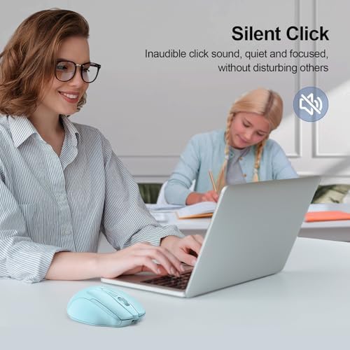 TECKNET Wireless Mouse, BT 5.0/2.4G, Rechargeable 6-DPI Silent, Lightblue