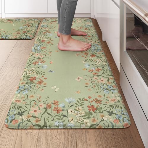 KIMODE Kitchen Mats for Floor Anti Fatigue,Farmhouse Kitchen Rugs Sets of 2