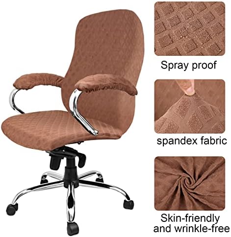 Tatuo 3 Pcs Computer Office Chair Cover Universal Rotating Chair Slipcovers Protector Removable Washable Office Armrest Covers with Zipper for High Back Seat Backrest(L,Merbau,Coffee)