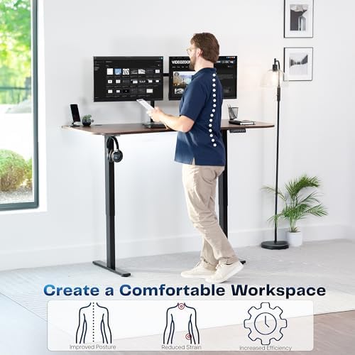 VIVO Dark Walnut 63 x 32 in Standing Desk, DESK-KIT-1B1D