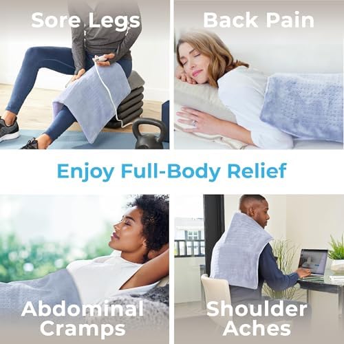 Pure Enrichment PureRelief Ultra-Wide Microplush Heating Pad - 20” x 24” XXL Size & 6 Heat Settings for Temporary Neck, Shoulder & Back Pain Relief - Moist Heat Option & Machine Washable (Periwinkle)