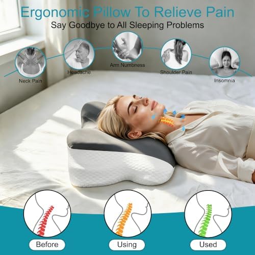 Cervical Neck Pillow, Ergonomic Support Contour Memory Foam Pillows for Side Sleep Stomach Sleeping and Back Sleeper, Orthopedic Bed Pillow for Shoulder Pain Relief