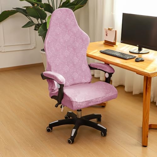 FORCHEER Velvet Gaming Chair Cover Pink with Armrest Covers Stretch Racing Style Computer Game Chair Slipcover with Attached Arms Covers Cat Scratch Proof Washable