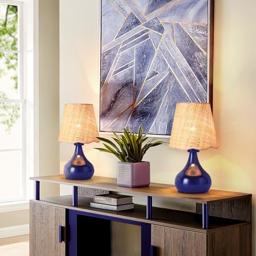Ziqqeelam Navy Blue Small Table Lamp Touch Control, Farmhouse Bedside Lamps for Nightstand, Vintage Small Table Lamps for Small Spaces for Bedroom, Kitchen Counter, End of Table, Office