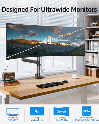 MOUNTUP Odyssey G9 Tall Monitor Arm Holds 4.4-44 lbs for 32-49 Inch Screens