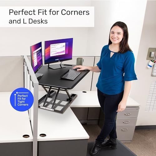 X-Elite Pro 40" Corner Standing Desk Converter with Pneumatic Lift | Adjustable Sit to Stand Riser, L-Shaped Desks & Cubicles | Fully Assembled Computer Workstation (Matte Black)
