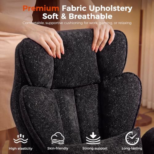 GTPLAYER Big and Tall Office Chair,Flip Armrests for Pets & Cross Legged Sitting,Executive Ergonomic Computer Gaming Chair with Foot Rest,Gliter Fabric Wide Seat Reclining Desk Chair