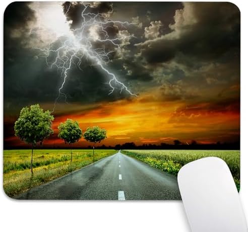 Lightning Storm Country Road Mouse Pad, Rural Highway Landscape Desk Mat