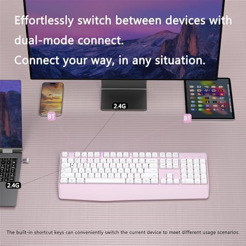 Ergonomic Wireless Bluetooth Keyboard with Wrist Rest (Pink)
