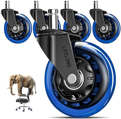 Lifelong Office Chair Wheels Replacement, Heavy Duty, Blue, 5-Pack Fits 98%