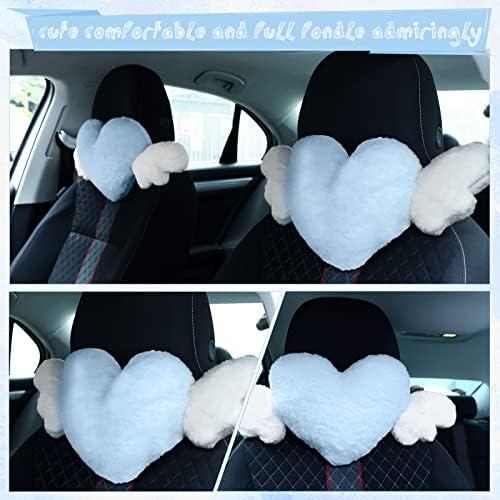 Macarrie 2 Pcs Heart Plush Car Headrest Pillow Angel Wings