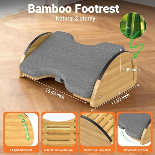 Bamboo Foot Rest for Under Desk at Work 3-in-1 Desk Footrest with Cushion