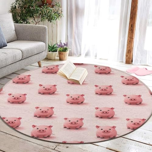 Soft Round Yoga Carpet, Office Chair Decor Round Mat for Carpet and Hardwood Floors Pink Pig